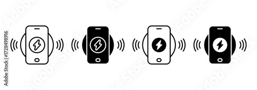 Wireless Charging Station icon set. Wireless charge, battery, powerbank, energy, electricity symbol. Vector Illustration