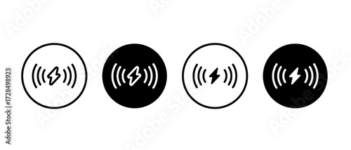 Wireless Charging Station icon set. Wireless charge, battery, powerbank, energy, electricity symbol. Vector Illustration