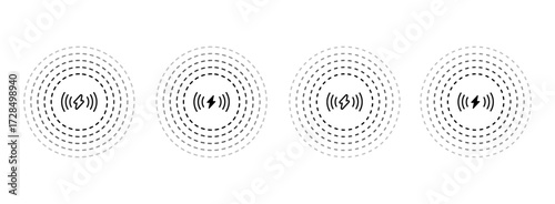 Wireless Charging Station icon set. Wireless charge, battery, powerbank, energy, electricity symbol. Vector Illustration