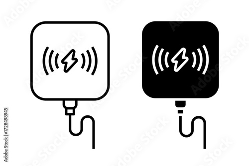 Wireless Charging Station icon set. Wireless charge, battery, powerbank, energy, electricity symbol. Vector Illustration