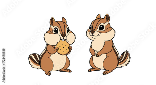 Two adorable chipmunks happily sharing a delicious cookie together.