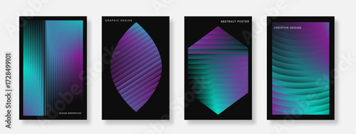 Abstract modern glossy gradient poster on dark background set. Minimalist cover template design. Suitable for flyers, covers, banners, brochures and music. Vector