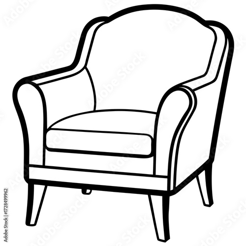 Classic wingback armchair silhouette isolated on white background