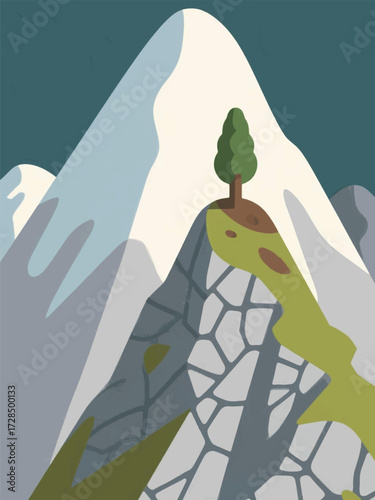 Tree On The Mountain Illustrator Artwork Design Template Poster