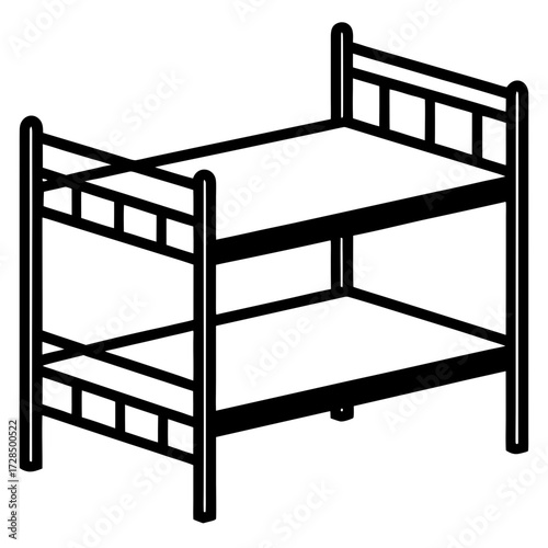 Simple black silhouette of a two tier bunk bed furniture item isolated on white background