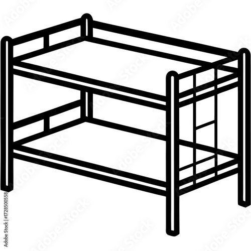 Simple black outline illustration of a metal bunk bed silhouette isolated on white background