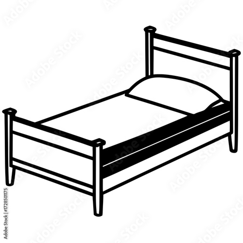 Simple wooden bed frame with pillow silhouette isolated on white background