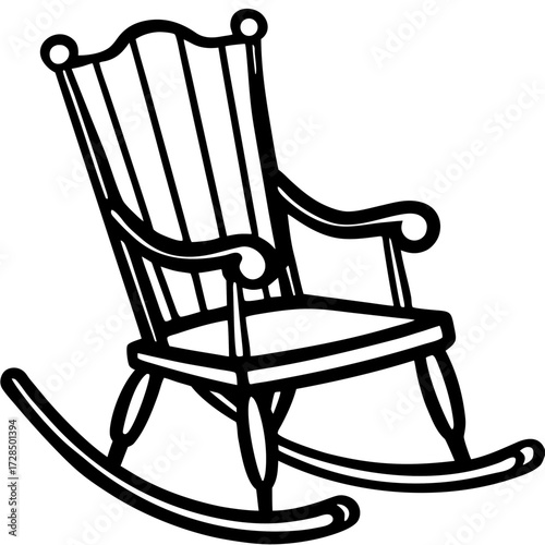 Classic wooden rocking chair silhouette isolated on white background
