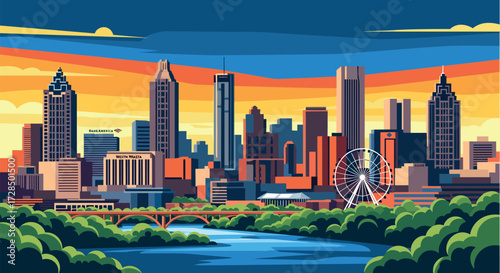 Atlanta Vector Travel Poster, Cinematic Minimal Landscape Art