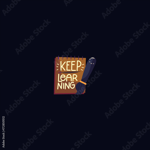 A colorful notebook with a paintbrush and the phrase “Keep Learning,” symbolizing continuous growth, creativity, and education.