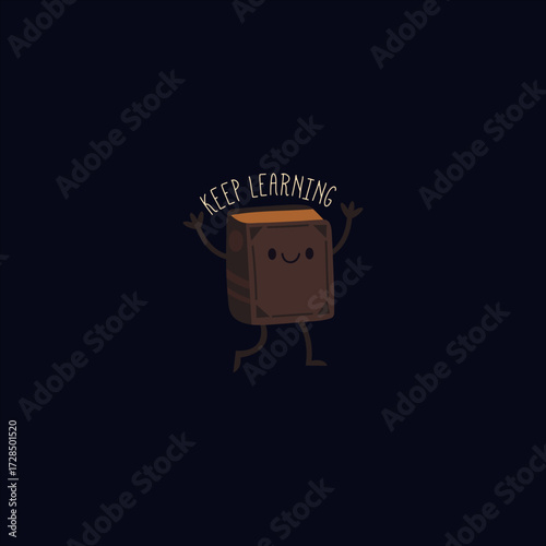 A playful book character with the phrase “Keep Learning,” motivating growth, knowledge, and lifelong learning.