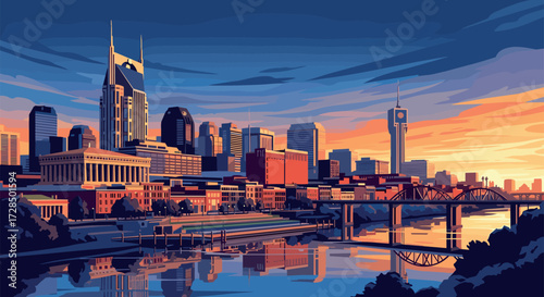 Nashville Vector Travel Poster, Cinematic Minimal Landscape Art