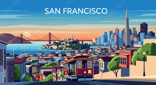 San Francisco Vector Travel Poster, Cinematic Minimal Landscape Art