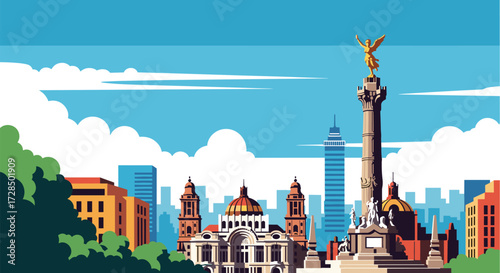 Mexico City Vector Travel Poster, Cinematic Minimal Landscape Art