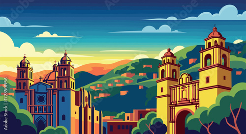 León, Mexico Vector Travel Poster, Cinematic Minimal Landscape Art