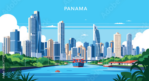 Panama City Vector Travel Poster, Cinematic Minimal Landscape Art