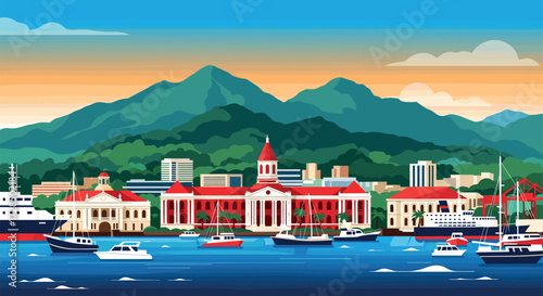 Port of Spain, Trinidad and Tobago Vector Travel Poster, Cinematic Minimal Landscape Art