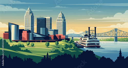 Louisville Vector Travel Poster, Cinematic Minimal Landscape Art