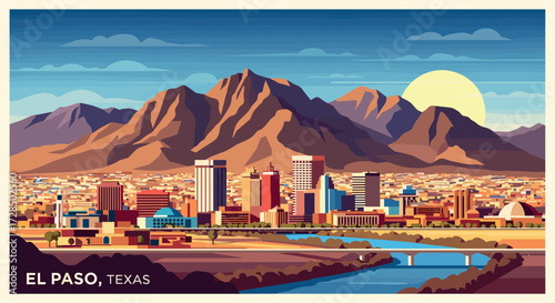 El Paso Vector Travel Poster, Cinematic Minimal Landscape Art