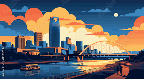 Oklahoma City Vector Travel Poster, Cinematic Minimal Landscape Art