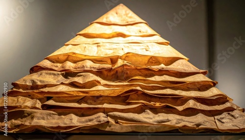 Langsat pithy skins stacked into a pyramid warm kraft tone and museum top light refined botanical still life for editorial education and design
