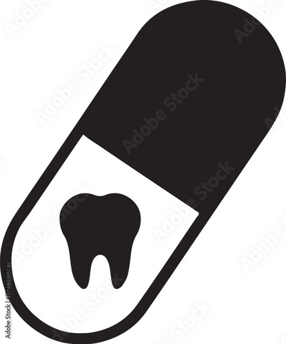 Silhouette of a dental medicine capsule icon, perfect for dentistry, health, and treatment designs.