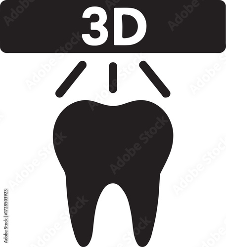 Silhouette of a 3D dental scan icon, ideal for dentistry, digital imaging, and oral care designs.