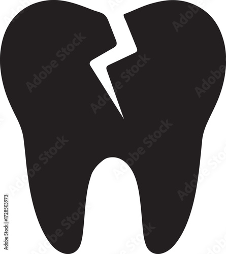 Silhouette of a broken tooth crack icon, perfect for dentistry, dental damage, and oral care designs.