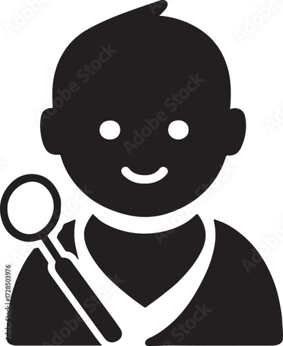 Silhouette of a child dentist icon, ideal for pediatric dentistry, oral care, and healthcare designs.