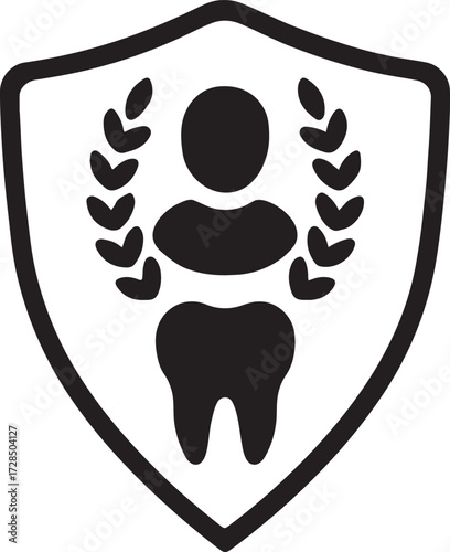 Silhouette of a dental badge emblem icon, ideal for dentistry, awards, and professional designs.