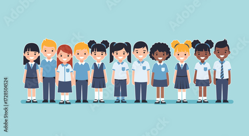 Diverse Students In Uniforms Standing Together In A Row