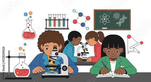 Diverse Students Conducting Scientific Experiments in Classroom
