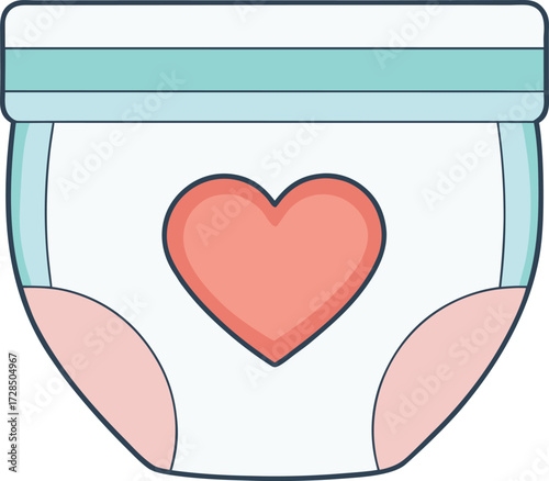 Cute flat design illustration of a baby diaper with a pink heart blue vector illustration EPS file download.