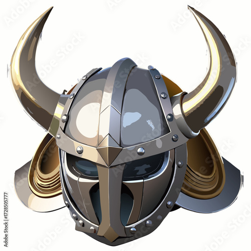 Viking helmet. Futuristic Viking Warrior Helmet with Horns – Shiny Silver Battle Mask.