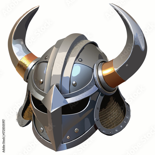 Viking helmet. Futuristic Viking Warrior Helmet with Horns – Shiny Silver Battle Mask.