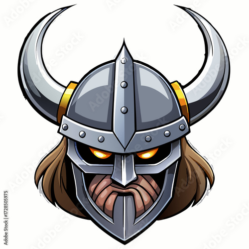 Viking helmet. Futuristic Viking Warrior Helmet with Horns – Shiny Silver Battle Mask.