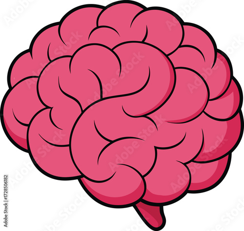 Pink cartoon brain with black outline and shading on white background illustration organ vector illustration EPS file download.