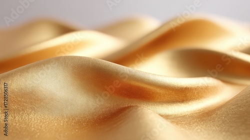 Golden Abstract Waves of Metallic Foil Shimmering Texture Background with Dramatic Lighting and Deep Folds for Luxury Design