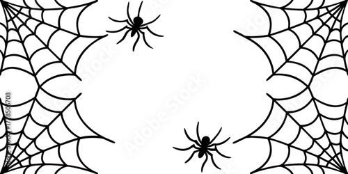 Spider web. Cobweb scary frames. Realistic arachnid net borders. Spooky Halloween background. Isolated gothic decorative elements set. Vector sticky tangled lines hanging in