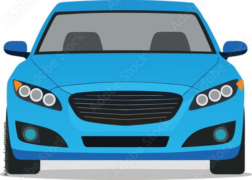 Bright blue sedan car front view flat design illustration vehicle automobile vector illustration EPS file download.