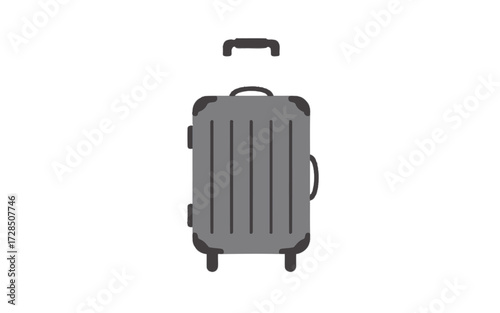 Illustration of a gray suitcase with a handle and wheels.