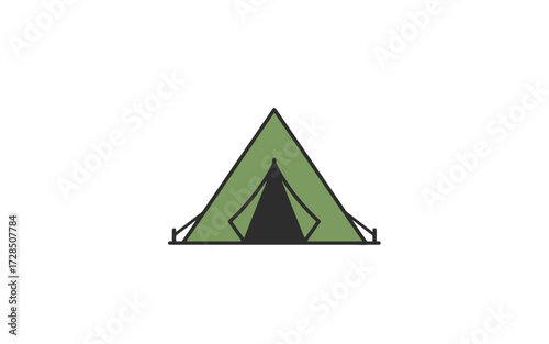 A simple green A-frame camping tent illustrated on a clean white background.