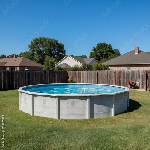 Above-Ground Pool in Backyard with Wooden Fence