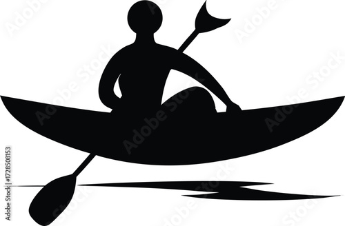 Black silhouette of person kayaking on water canoe vector illustration EPS file download.
