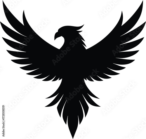 Black silhouette of a phoenix with outstretched wings on white background bird vector illustration EPS file download.