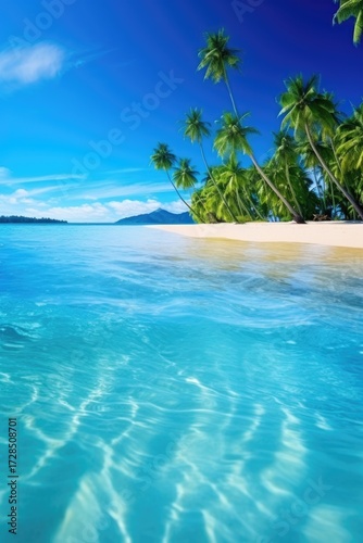 Palm trees on the background of the sea and blue sky