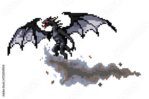 Smoke Dragon Pixel Art Mid-Boss Sprite. Translucent Ghostly Beast for RPGs