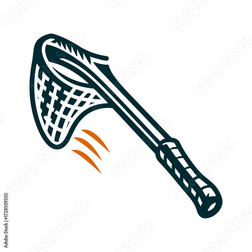 Lacrosse Stick Icon: Sport Equipment Illustration Lacrosse Stick Dynamic curved wooden stick net mid swing motion
