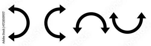 "Vector illustration of curved arrows in different directions. Simple modern design representing rotation, flow, navigation, movement, and dynamic processes."