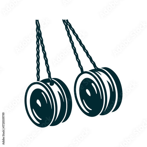 Eskimo Yo Yo Two identical weighted sealskin balls on strings swinging outwards